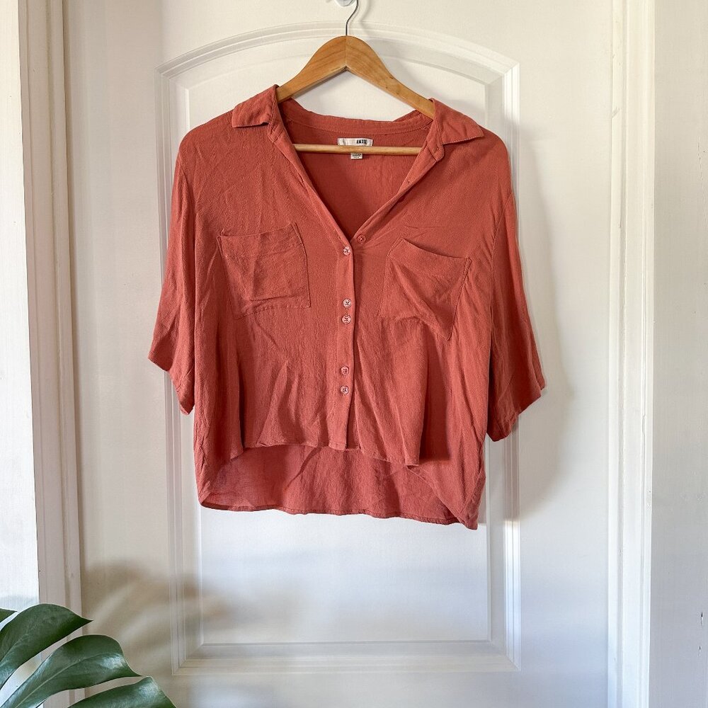 Amuse Society Top, Size S, 3/4 sleeve button-down shirt, Terracota Clay color